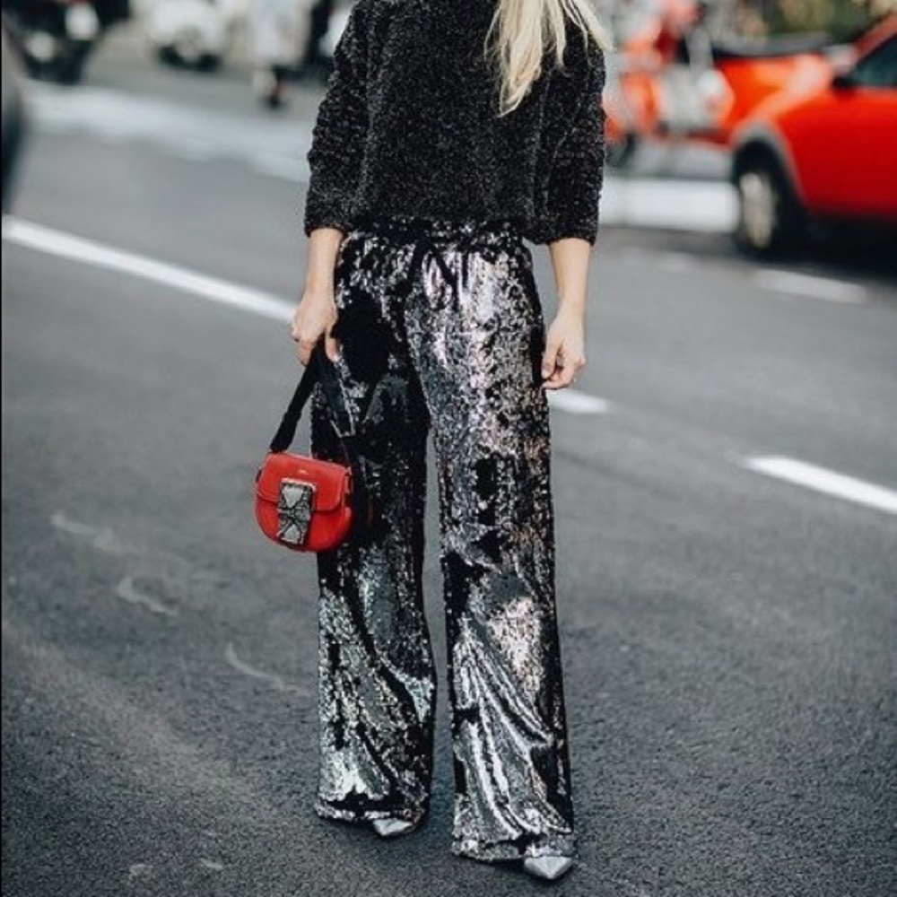 Milly Black and Silver Sequin Pants - Size S